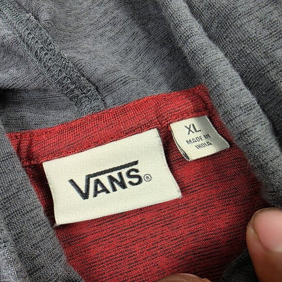 Vans Two Tone Mens XL Gray Red Lightweight Hooded Long Sleeve Shirt Winter Warm - Picture 6 of 10
